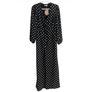 leRumi Black White Polka Dot Jumpsuit Wide Leg Button Front Puff Sleeve Sz L NEW